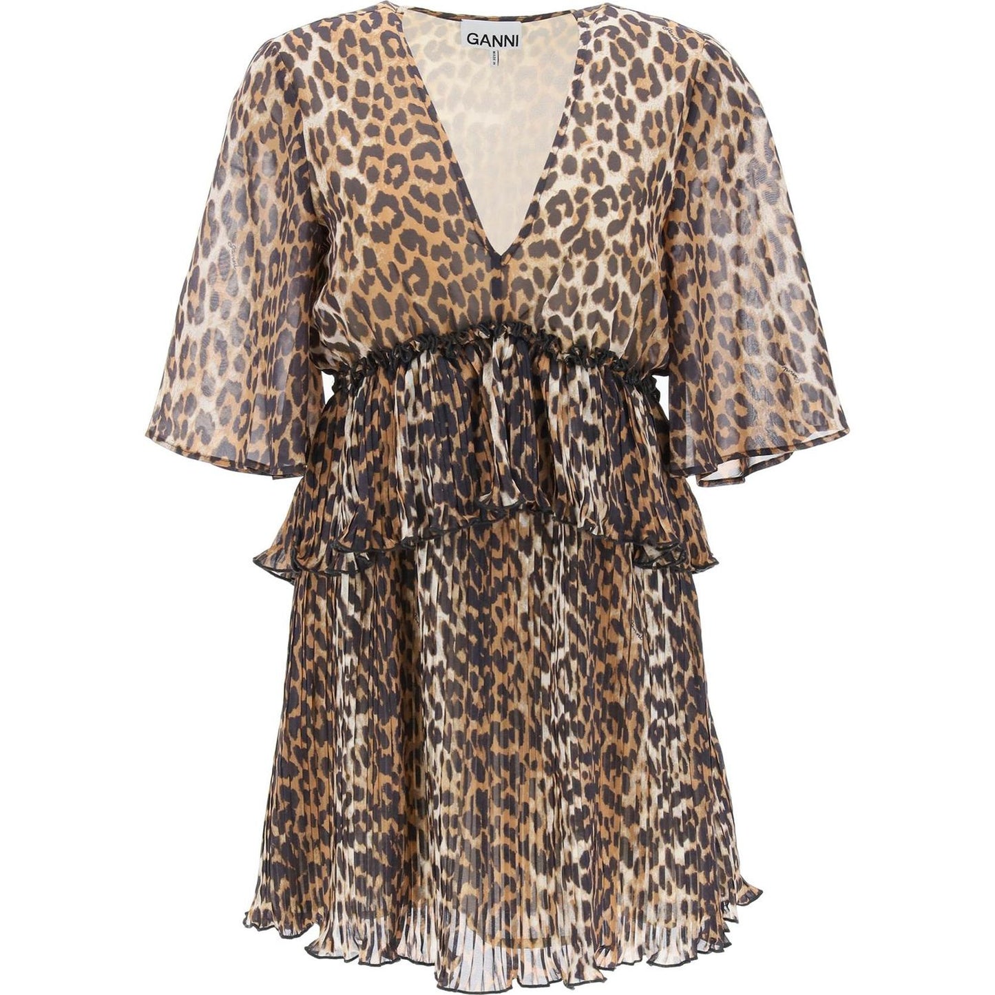 Ganni pleated mini dress with leopard motif Dresses Ganni