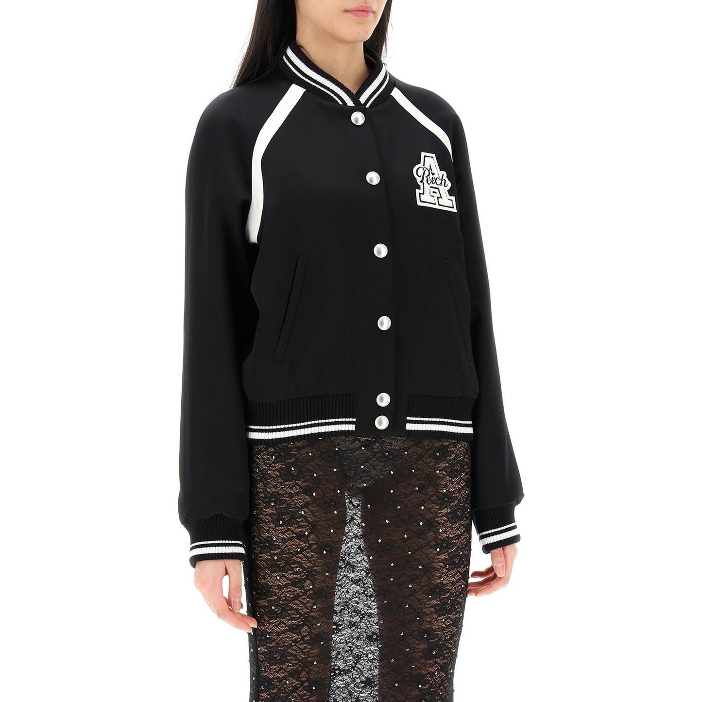 Alessandra Rich satin bomber jacket with logo patch Jackets Alessandra Rich