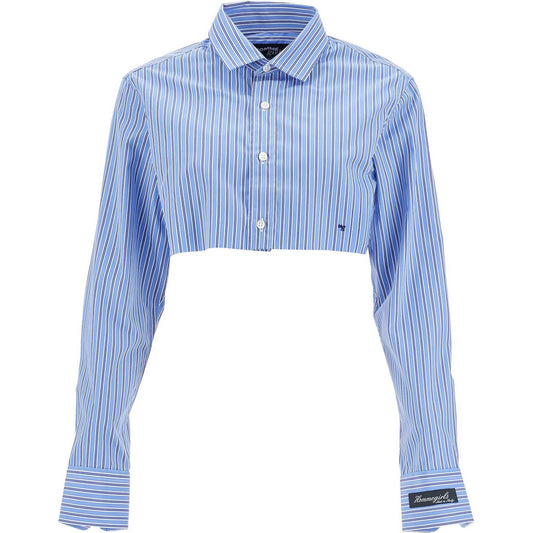 Homme Girls super cropped blue striped cotton shirt