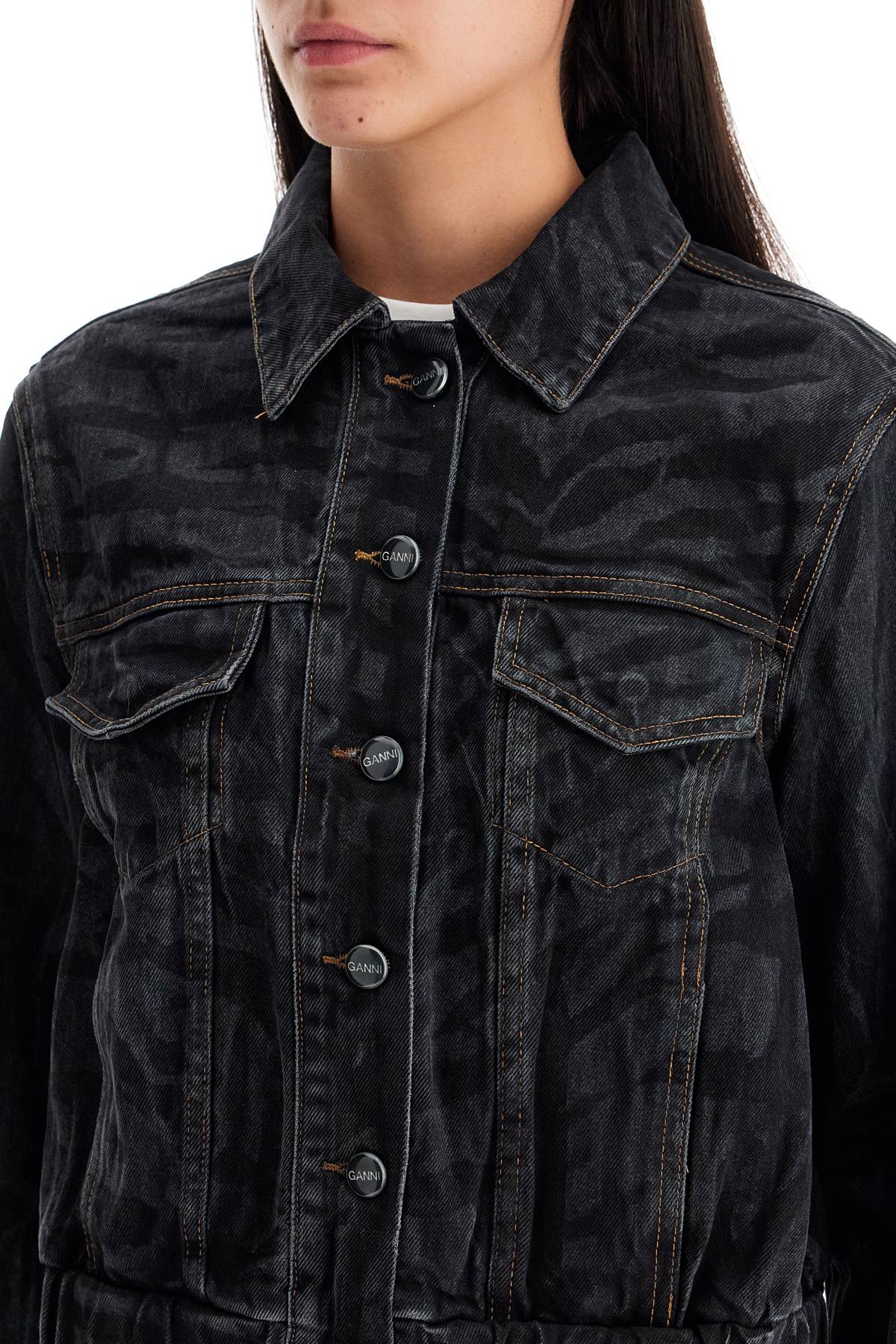 Ganni cut\n\nshort denim jacket with laser-cut Jackets Ganni