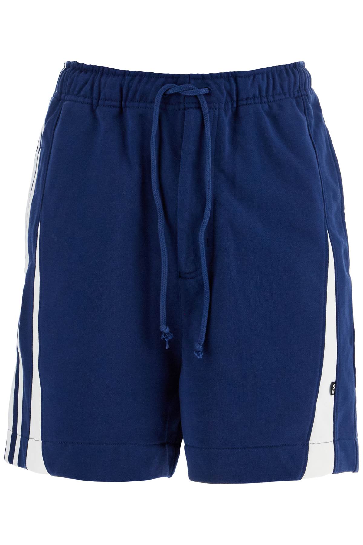 Y-3 blue cotton shorts with side stripes