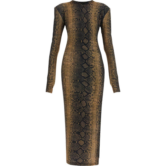 Norma Kamali brown slim fit long python effect dress