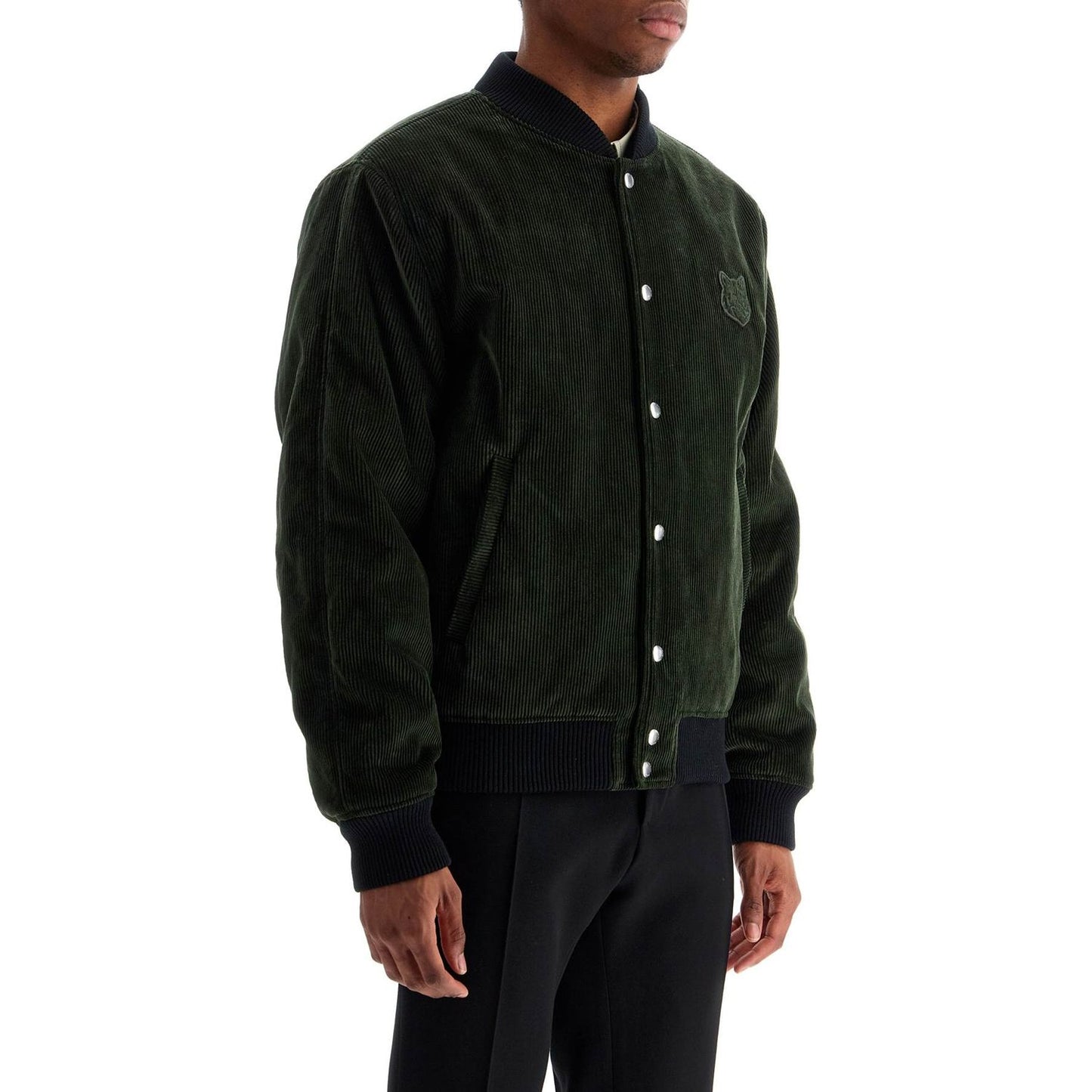 Maison Kitsune ranger green polyester bomber with embroidered logo Jackets Maison Kitsune