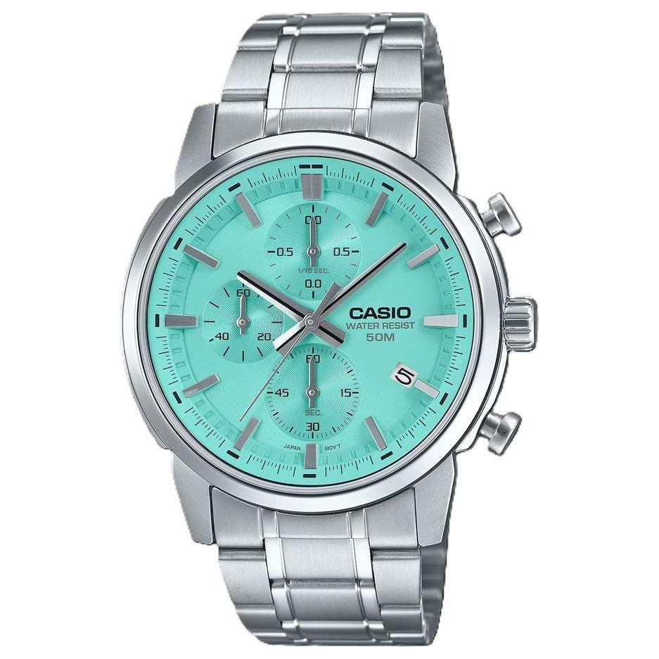 CASIO COLLECTION Mod. CHRONO DATE SILVER AQUA WATCHES CASIO COLLECTION & VINTAGE