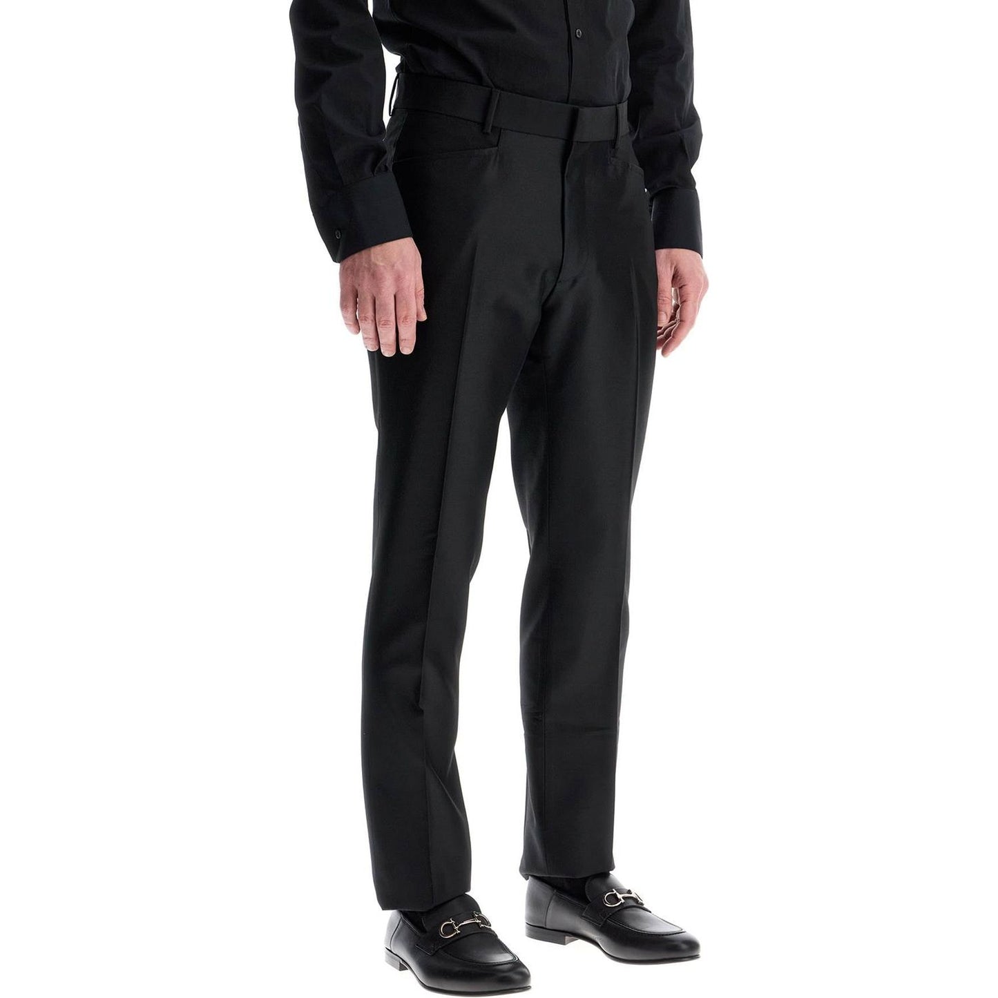 Tom Ford men's black wool and silk regular fit trousers made in italy Trousers Tom Ford