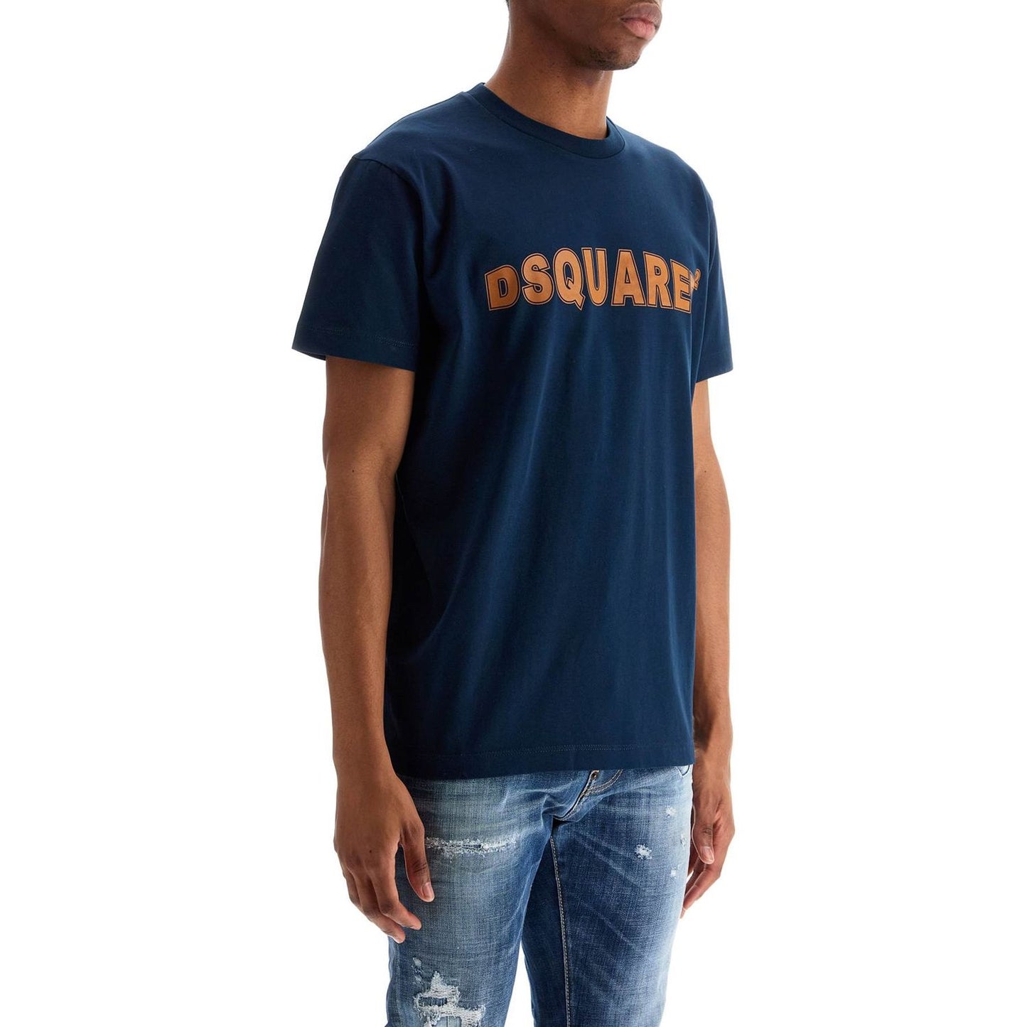 Dsquared2 t-shirt in cotone blu navy con scollo ampio Topwear Dsquared2