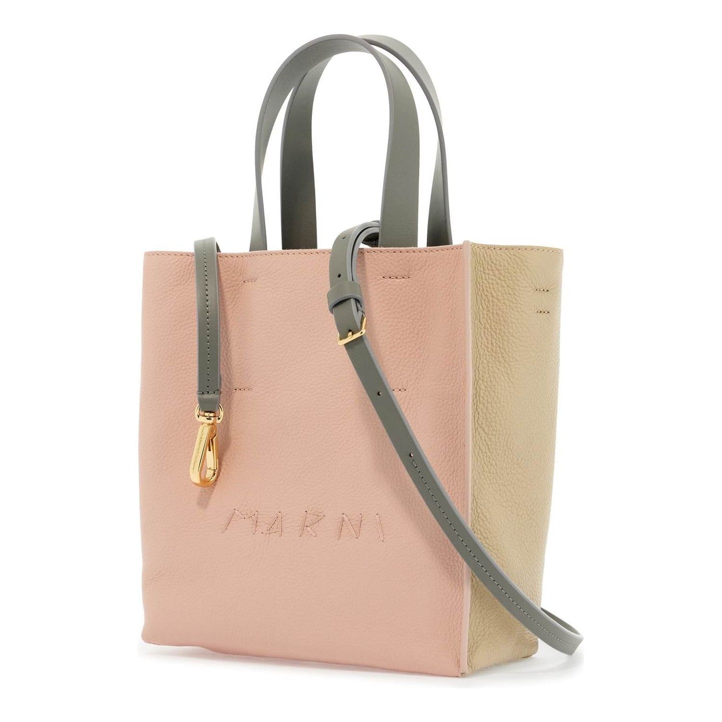 Marni pink and beige calfskin shopping bag with gray handles Shopper Marni