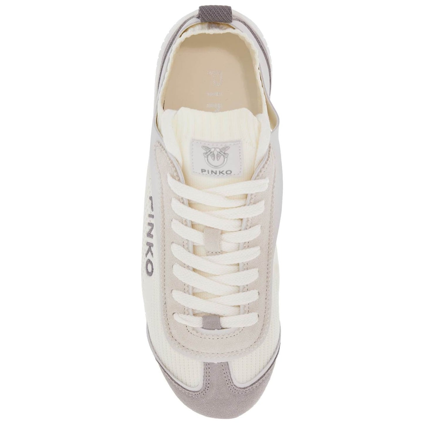 Pinko white latte knit fabric sneakers with light gray details