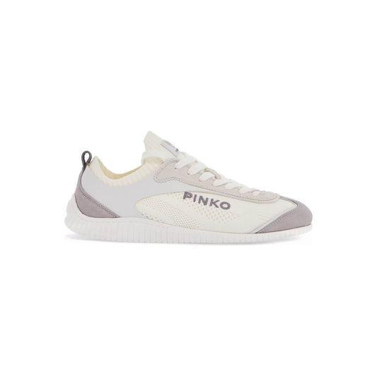 Pinko white latte knit fabric sneakers with light gray details