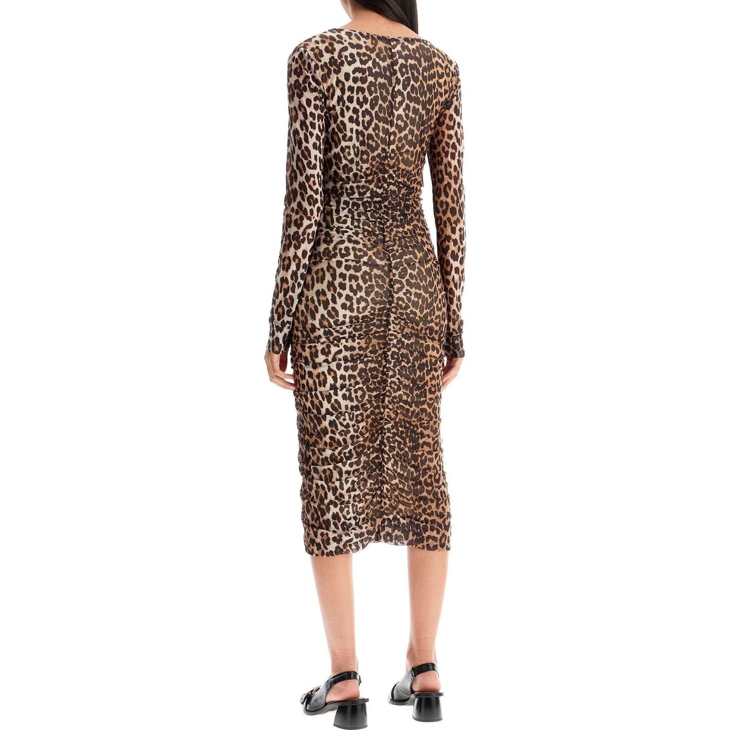 Ganni 'animal print midi dress in mesh Dresses Ganni