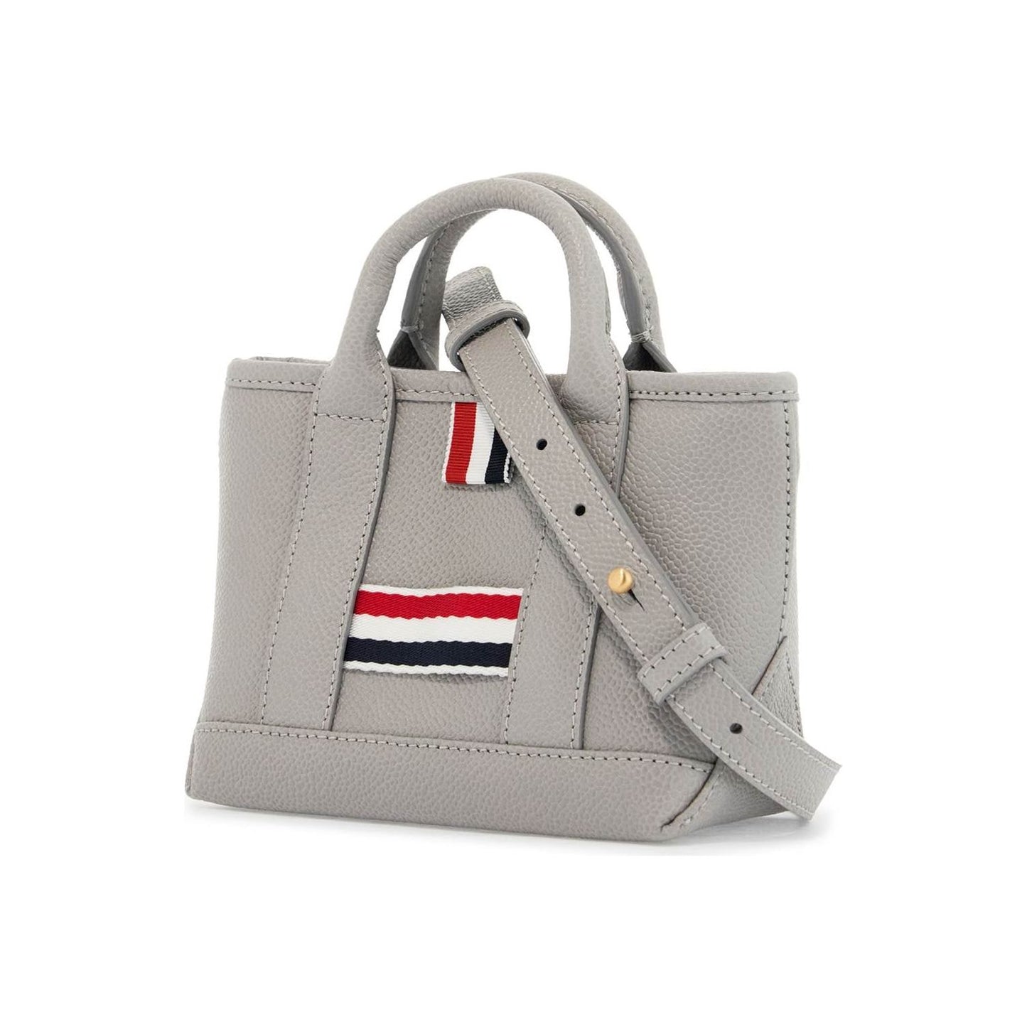 Thom Browne light gray leather micro tool tote bag with tricolor stripes Shopper Thom Browne