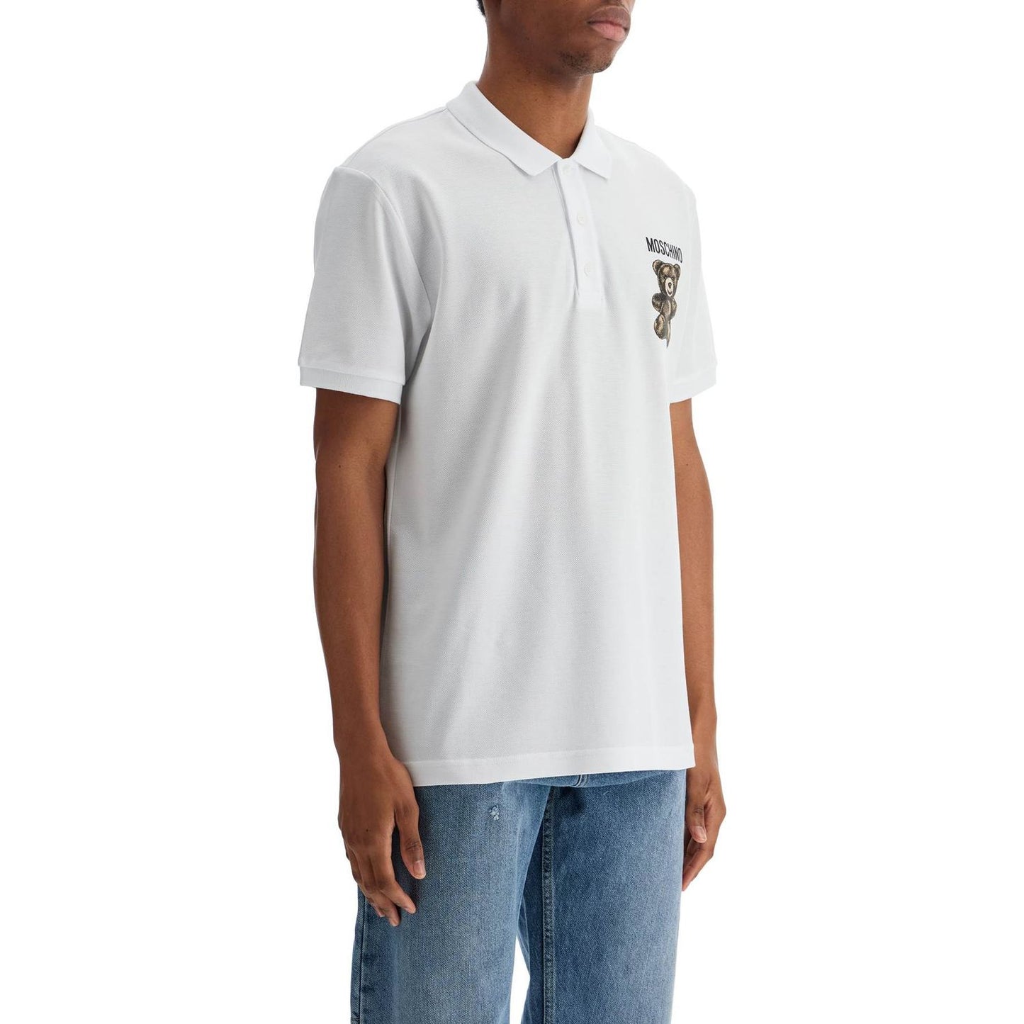 Moschino white cotton polo with embroidered logo Topwear Moschino