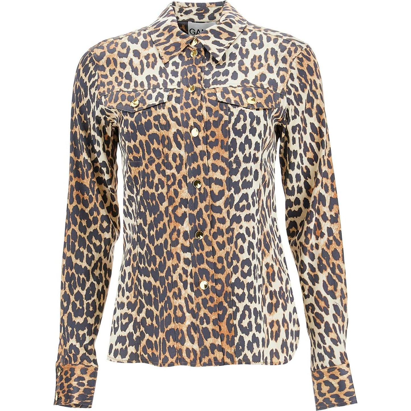 Ganni leopard print satin shirt