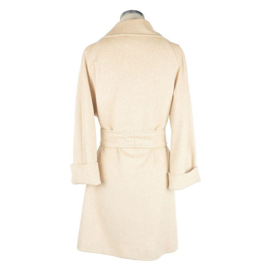 Elegant Wool Vergine Beige Women's Coat Made in Italy