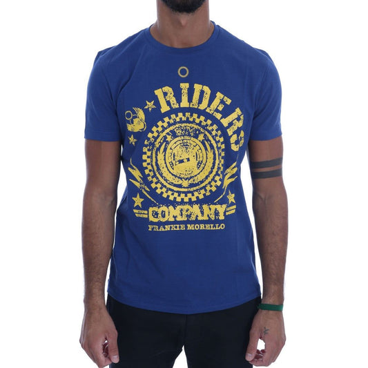 Frankie Morello | Blue Cotton RIDERS Crewneck T-Shirt | McRichard Designer Brands
