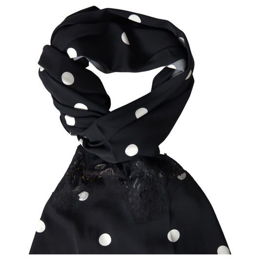 Dolce & Gabbana | Black Polka Dots Silk Shawl Foulard Scarf | McRichard Designer Brands