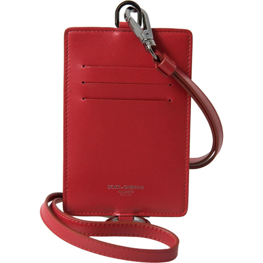 Dolce & Gabbana | Red Leather Lanyard Logo Card Holder Men Wallet | McRichard Designer Brands
