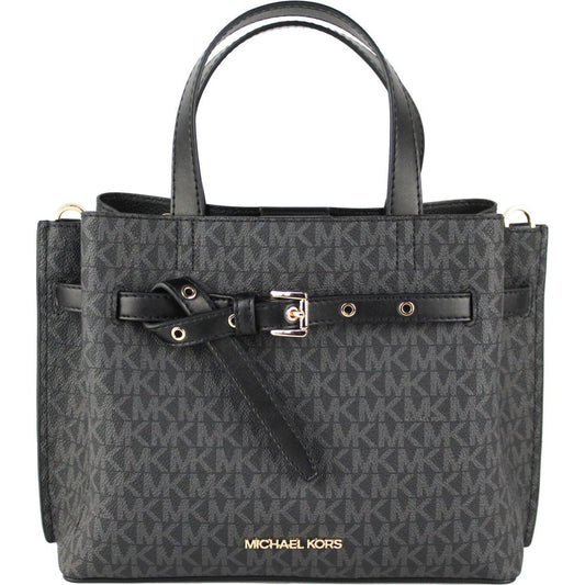 Michael Kors | Emilia Small Black Signature PVC Satchel Crossbody Handbag Purse - McRichard Designer Brands