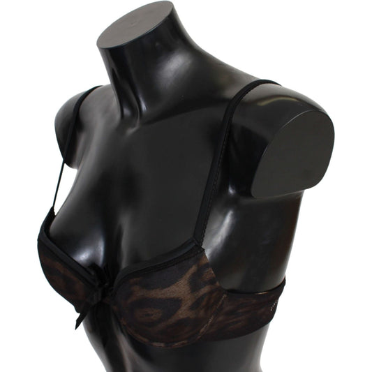 Roberto Cavalli | Black Leopard Nylon Push Up Bra Underwear | McRichard Designer Brands