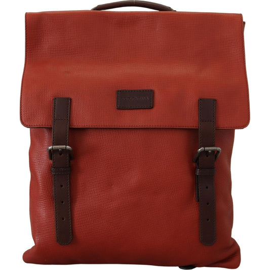 Dolce & Gabbana | Orange Leather Logo Plaque Men Backpack Bag | McRichard Designer Brands