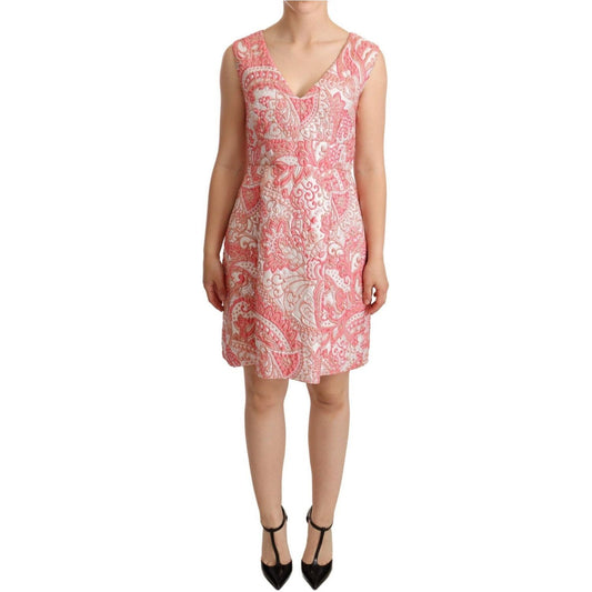 Pink Floral Jacquard Pleated Sheath Dress WOMAN DRESSES Dolce & Gabbana