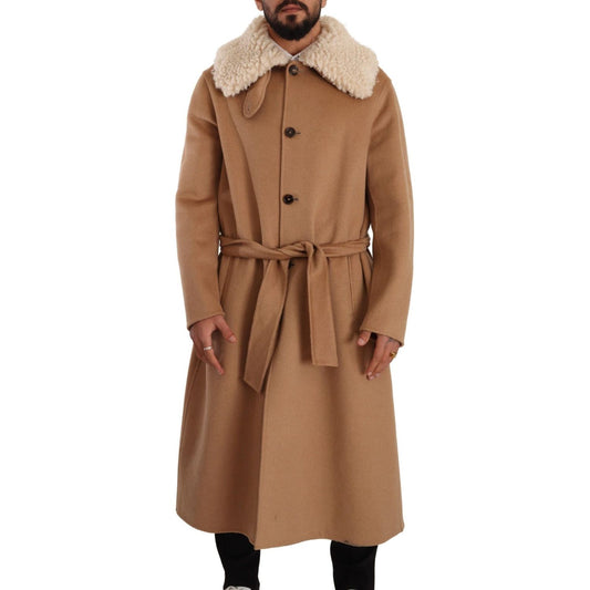 Dolce & Gabbana | Beige Camel Skin Cashmere Shearling Overcoat Jacket  | McRichard Designer Brands