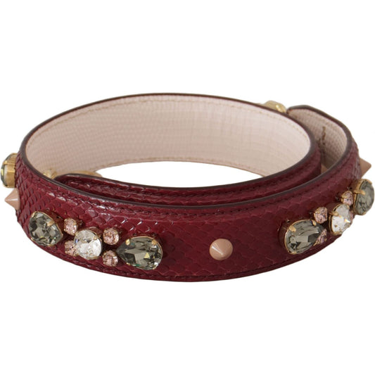 Dolce & Gabbana | Bordeaux Leather Crystals Bag Shoulder Strap - McRichard Designer Brands