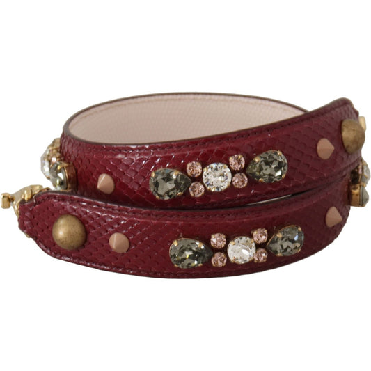 Dolce & Gabbana | Bordeaux Leather Crystals Bag Shoulder Strap - McRichard Designer Brands