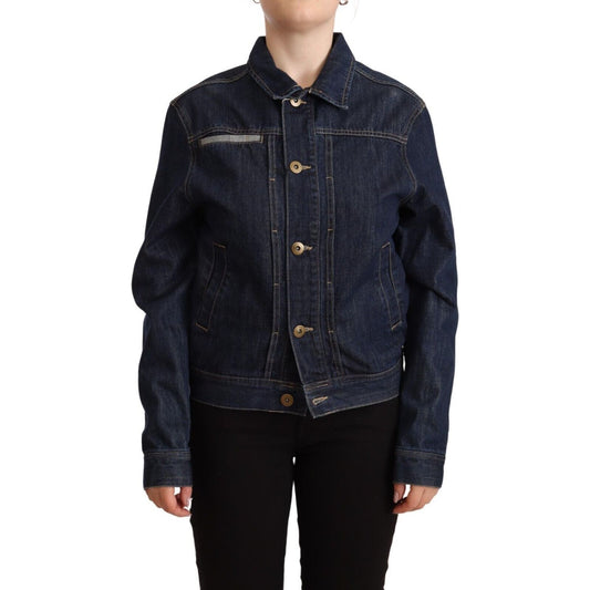 Master Coat | Dark Blue Button Down Long Sleeves Denim Jacket | McRichard Designer Brands